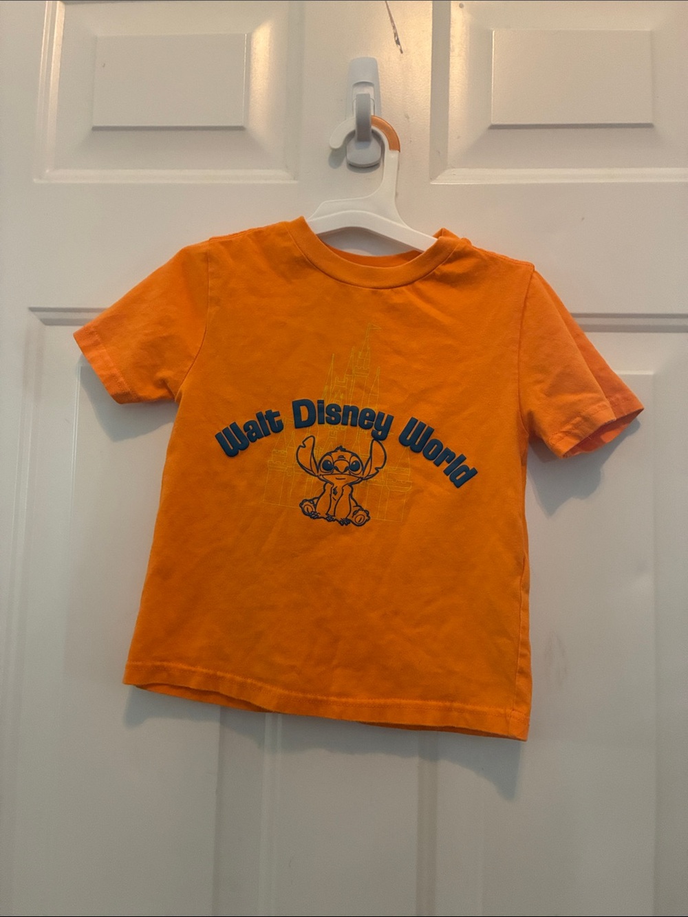 Disney Orange Kids T-Shirt with Navy Stitch Walt Disney World Graphic